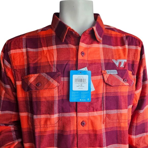 Columbia Shirt Men's Sz L Virginia Tech Flannel Button Up College VT Logo w Tags - Picture 2 of 9